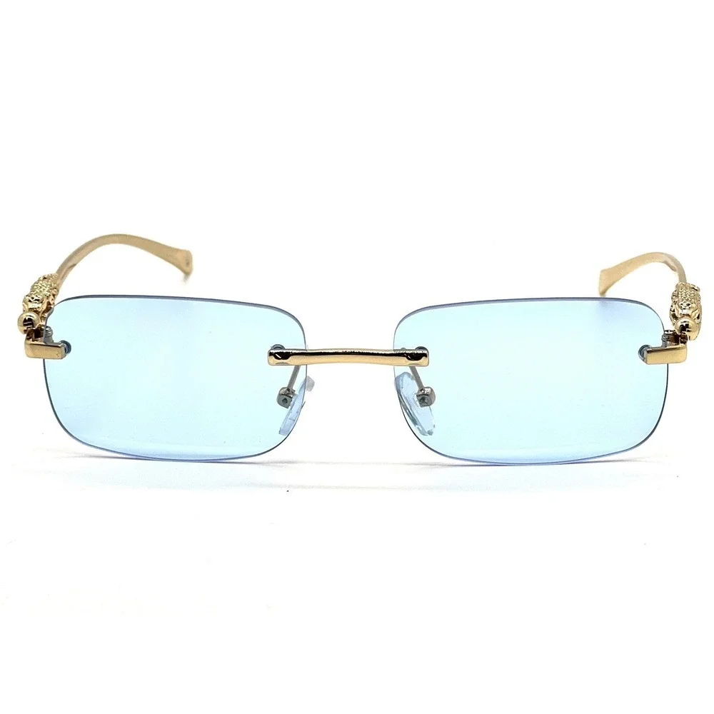 Men Women Rimless Blue Lens Gold Sunglasses Classic Retro Vintage Shades‎ classy